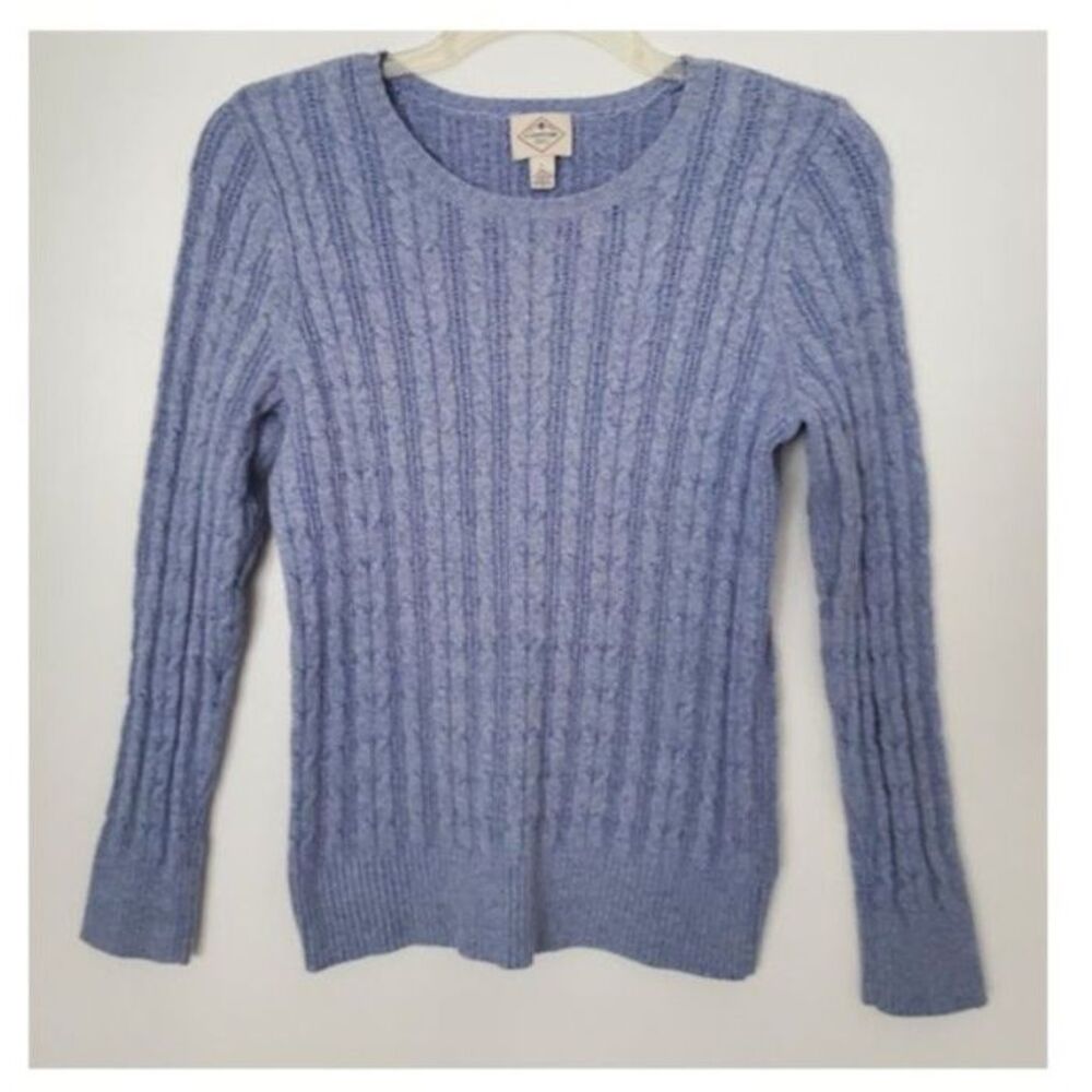 Classic Blue Cable Knit Sweater St Johns Bay Cotton Blend Sz L Coastal Grandma